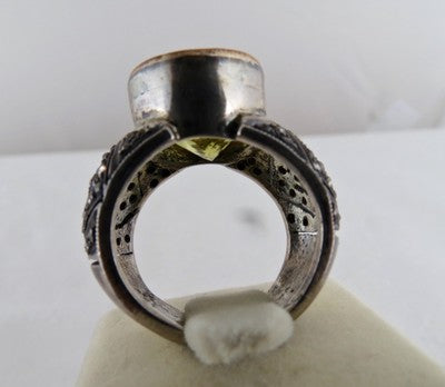 Natural Lemon Quartz Oval Gemstone & Diamond 10ct 18k Gold Sterling Silver Ring