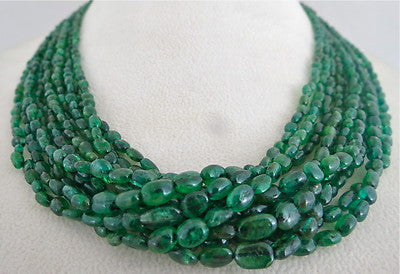Certified Antique Natural Emerald Beads Nugget Necklace 366 Ct Estate Gemstone