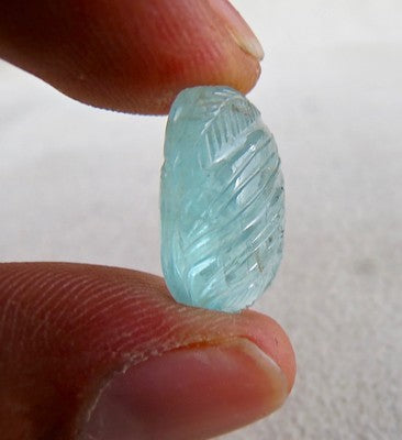 Natural Blue Aquamarine Beryl 19x12mm Carved Gemstone 14.09ct For Ring Pendant