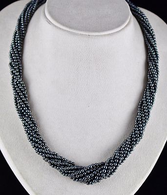 Natural Hematite Beads Necklace 23 Inch 725 Carat Weight 9 Line Round Ladies