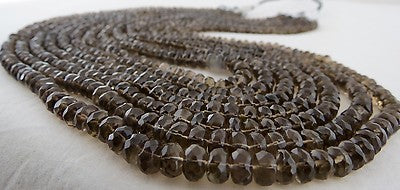 Natural Black Smoky Quartz 610 Cts Faceted Bead Round Gemstone Necklace 7 Line