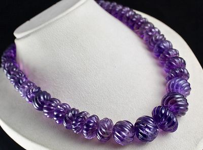 Certified Amethyst 1315ct Carved Melon Necklace Natural Gemstone Sterling Silver