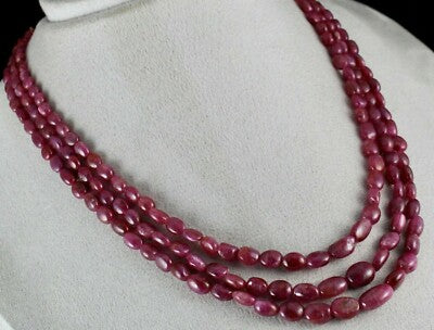 Certified Natural Ruby Beads Necklace 438ct Long Cabochon Fashion Jewelry