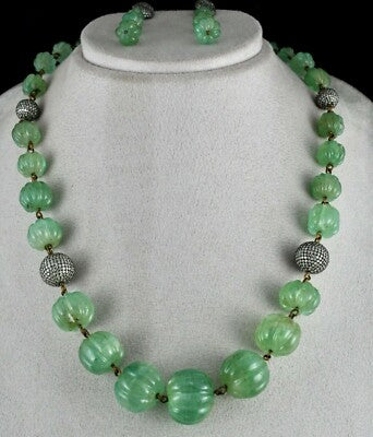 Certified Natural Colombian Emerald 550 Ct Sterling Silver Necklace Earring Set