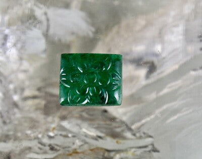 Zambia Emerald Carved Rectangle Gemstone Ring Pendant 7.56 Ct Design