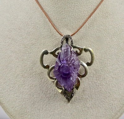 Natural Purple Amethyst 93.5ct Gemstone Natural Diamond Sterling Silver Pendant