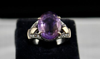 Natural Ametrine 10ct Oval Cut Natural Diamond 18k Gold Silver Vintage Ring