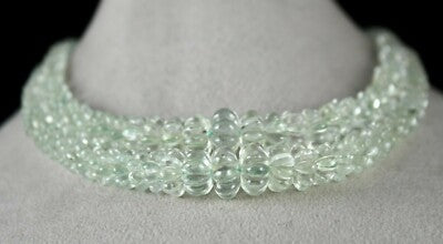 Certified Aquamarine Melon Beaded Necklace 567 Ct Natural Gemstone String