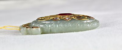 Certified Antique Green Jade 239ct Pendant Natural Diamond Ruby 22k Gold