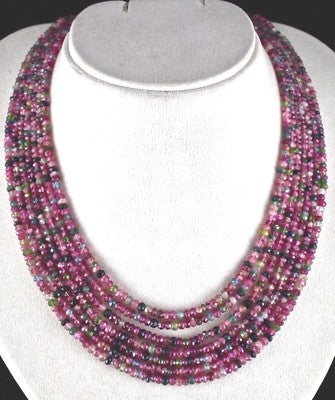 Certified Natural Multi Tourmaline 446 Ct Beads Facetted Necklace 7 Line