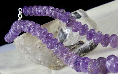 Certified Natural Amethyst 765 Ct Beads Sterling Silver Antique Necklace