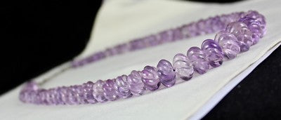 Amethyst Carved Melon 713 Ct Beads Purple Gemstone Fashion Necklace
