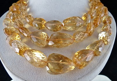 Certified Natural Citrine Beads Faceted Tumble 1335ct Sterling Silver Necklace
