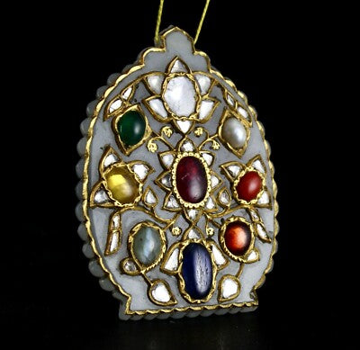 Certified Old Nephrite Jade 10ct Navratan Stone Natural Diamond 22k Gold Pendant