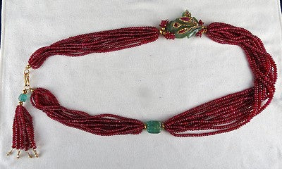 Certified Antique Zambian Emerald 615ct Ruby Natural Diamond 22k Gold Necklace