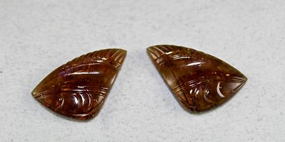 Certified Natural Honey Brown Tourmaline Carved 39.35 Ct Gemstone Earring Pair