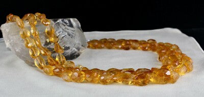 Certified Natural Citrine 1005 Ct Faceted Beads Sterling Silver Necklace