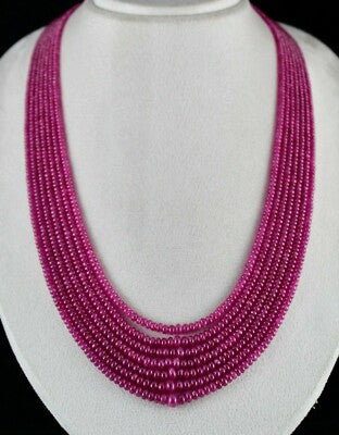Certified Natural Ruby Beads Necklace Round 677ct 7 Line Classic Gemstone