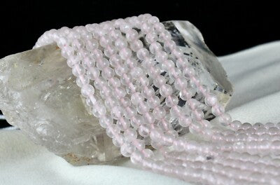 Natural Rose Quartz 432 Carats Beads Round 4 Line Fashion Pink Necklace