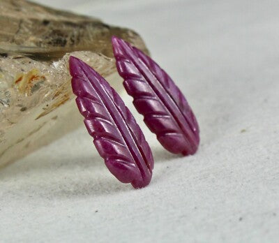 Natural Untreated Ruby 55 Ct Carved Leaves 4 Pc Loose Gemstone Earring