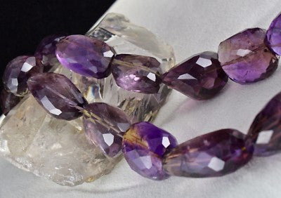 Certified Natural Ametrine Faceted Tumble Beads 1745ct Sterling Silver Necklace