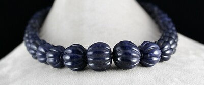 Natural Blue Jade 1001 Carats Carved Beads Sterling Silver Necklace