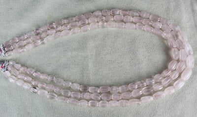 Natural Rose Quartz Melon Carved Beads Necklace 621ct, 3 L Gemstone Strings