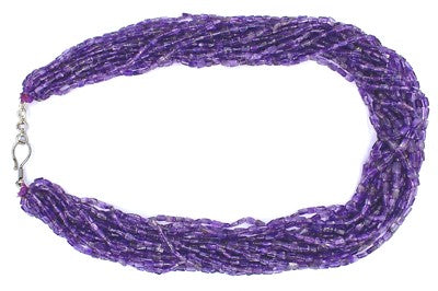 Natural Purple Amethyst Square 747 Ct Beads Sterling Silver Necklace 17"