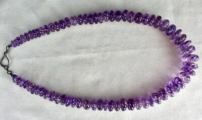 Certified Natural Amethyst 703 Ct Beads Round Sterling Silver Vintage Necklace