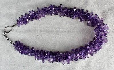 Natural Amethyst Tear Drops Beads 718 Ct Gemstone Sterling Silver Necklace