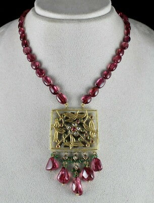 Certified Old Persian Jade Natural Diamond 10ct Tourmaline 18k Gold Pendant