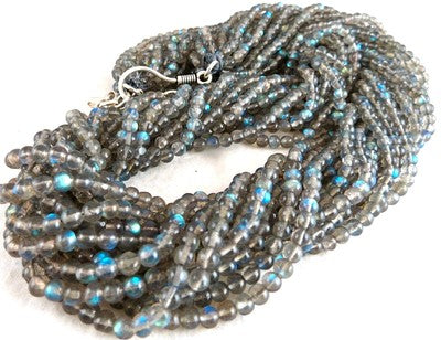 Natural Black Labradorite 612 Ct Beads Round 14 Line Ladies Necklace