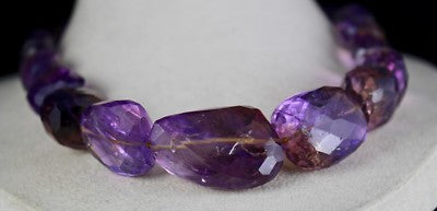 Certified Natural Ametrine 1088 Ct Faceted Beads Tumble Necklace Sterling Silver