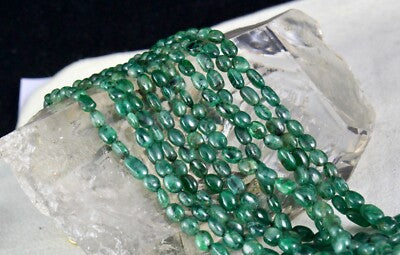 Certified Vintage Natural Emerald 308ct Beads Nugget Gemstone Necklace Women's