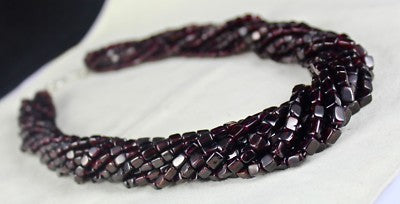 Natural Garnet Square Beads 12 L Red 1670 Ct Gemstone Sterling Silver Necklace