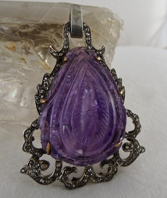 Certified Antique Old Amethyst 139ct Natural Diamond Victorian Pendant 18k Gold