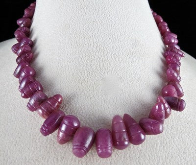 Certified Natural Ruby Necklace 325 Ct Carved Beads Fancy Drops Vintage Gemstone