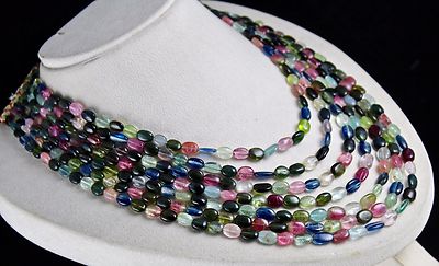 Certified Natural Multi Tourmaline 700ct Beads Cabochon Gemstone Necklace