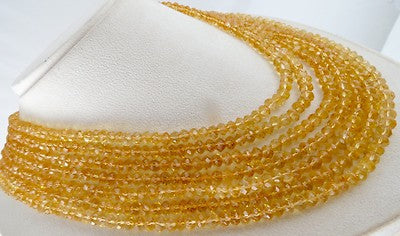 Certified Natural Citrine Faceted Beads Round Necklace 885 Ct Gemstone String
