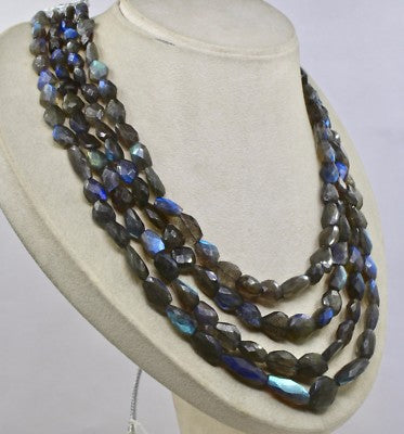 Natural Black Labradorite 877 Ct Faceted Tumble Gemstone Beaded Necklace 4 L