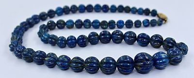 Natural Blue Lapis Lazuli Beads Necklace 390 Cts Carved Round Gemstone 1 Line