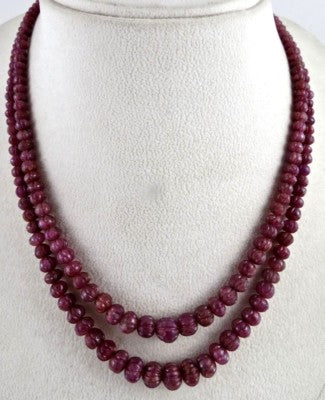 Certified Natural Ruby 276 Ct Carved Melon Gemstone Beads Necklace For Ladies