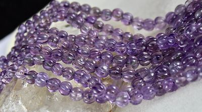 Natural Amethyst 906 Ct Carved Melon Beads Gemstone Antique Necklace