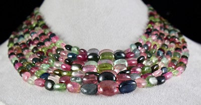 Certified Natural Multi Colour Tourmaline 847 Ct Gemstone 7 Line Beads Necklace