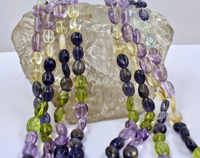 Iolite 4ct Peridot Aquamarine Citrine Amethyst Cabochon Beads Necklace