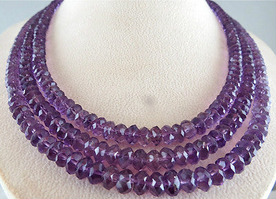 Natural Amethyst 505ct Faceted Round Beads 3 String Gemstone Necklace