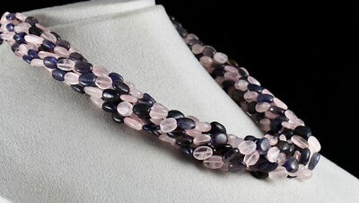 Natural Rose Quartz Iolite Beads 8 Line 792 Ct Fashion Necklace For Women