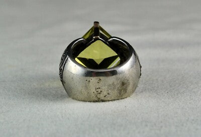 Natural Lemon Quartz 105ct Natural Diamond Sterling Silver Victorian Ring