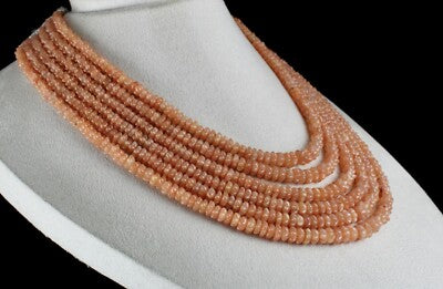 Natural Orange Quartz 940 Ct Beaded Necklace Carved Flower Gemstone Strings