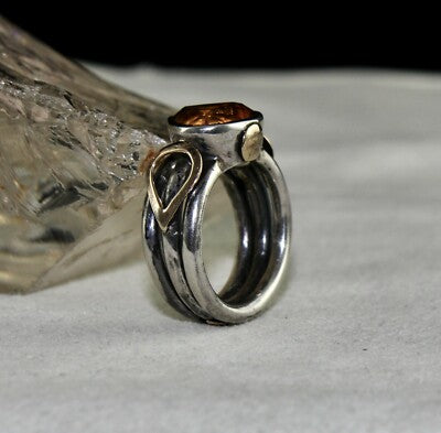 Antique Yellow Citrine 10ct 18k Gold Ladies Ring In Sterling Silver For Wedding